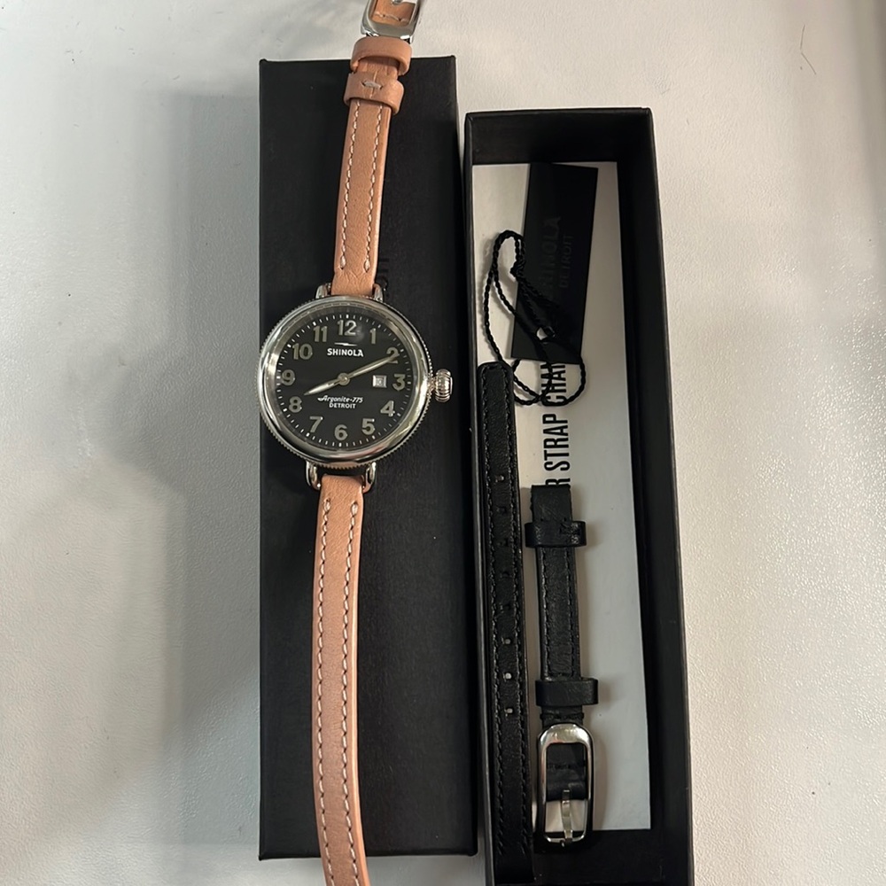 NEW Shinola 38mm Birdy Watch w/ Black Leather Band